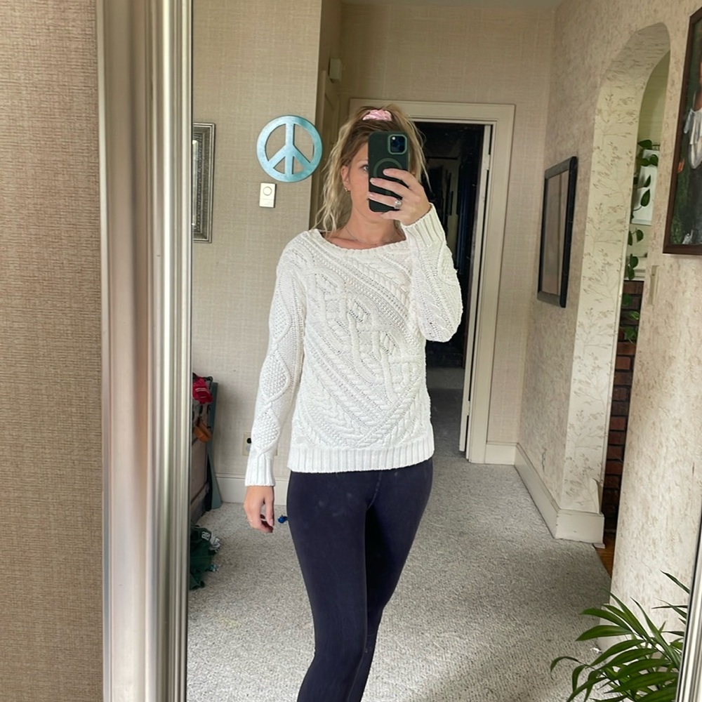 Polo Ralph Lauren White Cable Knit Pop Over Sweater - Picture 10 of 12